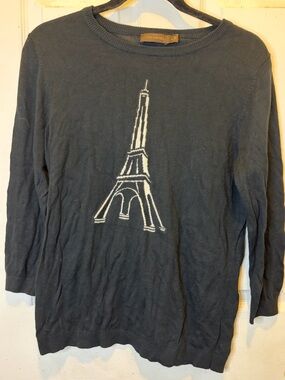 The Limited Eiffel Tower Dark Gray Knit Crewneck Sweater